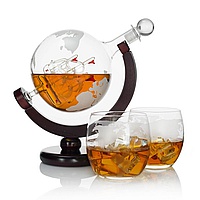 Декантер для виски с деревянной подставкой и бокалами «Globe» 0.9л