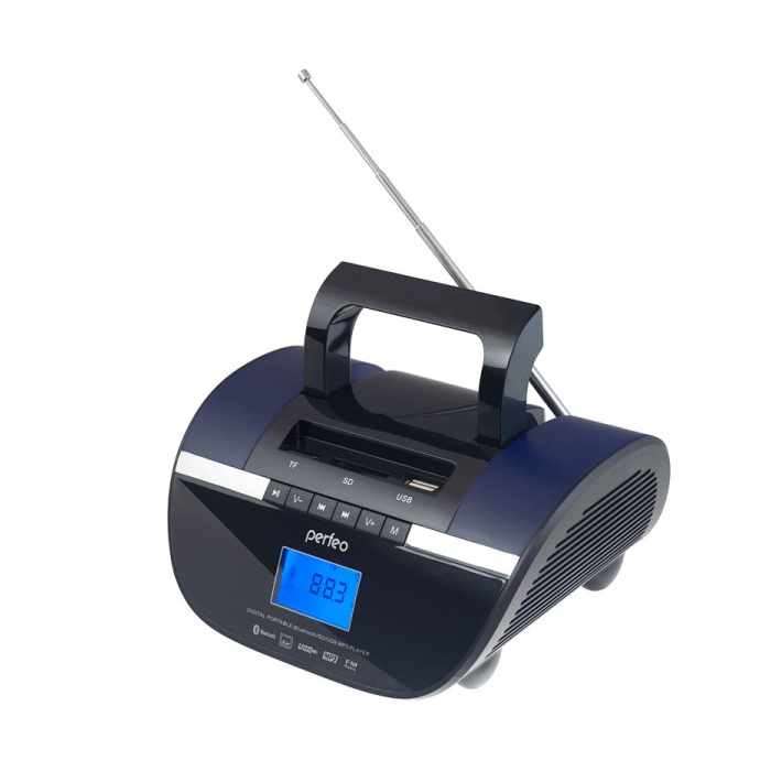 Perfeo мини-аудио STILIUS BT,FM,MP3 USB/SD,AUX,часы-будильник,USB/600mAh (черный/фиолетовый)